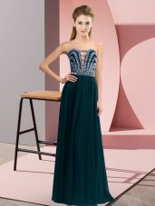 Sleeveless Lace Up Floor Length Beading Homecoming Dress