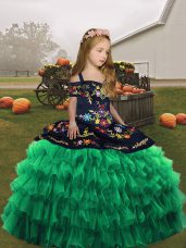 Perfect Floor Length Green Child Pageant Dress Straps Sleeveless Lace Up