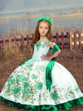 Great Floor Length Ball Gowns Sleeveless White Kids Pageant Dress Lace Up