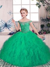 Sleeveless Lace Up Floor Length Beading Pageant Gowns For Girls