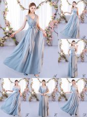 Sleeveless Floor Length Belt Lace Up Dama Dress with Grey