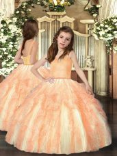 Tulle Straps Sleeveless Lace Up Ruffles Pageant Dress for Teens in Orange