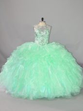 Organza Sleeveless Floor Length Quinceanera Gowns and Beading and Ruffles
