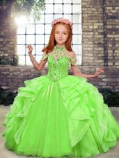 Exquisite Organza Sleeveless Floor Length Girls Pageant Dresses and Beading and Ruffles