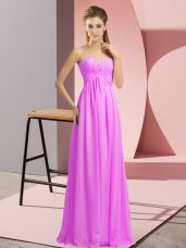 Exceptional Lilac Lace Up Prom Gown Beading Sleeveless Floor Length