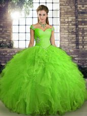 Beading and Ruffles Quinceanera Gowns Lace Up Sleeveless Floor Length