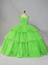 Delicate Ball Gowns Beading and Ruffled Layers and Ruching 15 Quinceanera Dress Lace Up Organza Sleeveless Floor Length