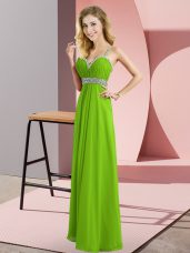 Luxurious Empire Beading Prom Party Dress Criss Cross Chiffon Sleeveless Floor Length