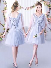 Sleeveless Lace Up Mini Length Lace Vestidos de Damas
