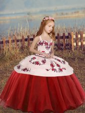 Red Sleeveless Embroidery Floor Length Little Girls Pageant Dress Wholesale