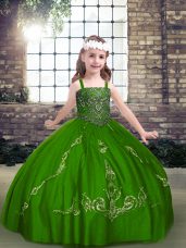Stylish Green Ball Gowns Tulle Straps Long Sleeves Beading Floor Length Lace Up Little Girl Pageant Gowns