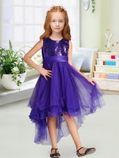 Sleeveless Zipper High Low Sequins and Bowknot Flower Girl Dresses for Less