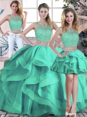 Sleeveless Zipper Floor Length Beading and Ruffles Quince Ball Gowns