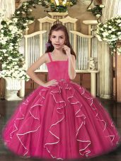Fuchsia Straps Lace Up Ruffles Pageant Dresses Sleeveless