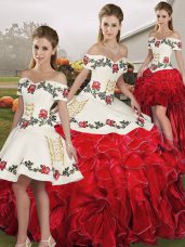 Sleeveless Embroidery and Ruffles Lace Up Quinceanera Gown
