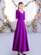Latest Half Sleeves Zipper Ankle Length Ruching Bridesmaid Dress