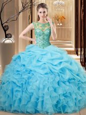 Latest Scoop Sleeveless Lace Up 15th Birthday Dress Baby Blue Organza