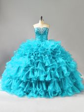 Delicate Sleeveless Ruffles and Sequins Lace Up 15th Birthday Dress