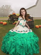 Excellent Ball Gowns Kids Pageant Dress Turquoise Straps Organza Sleeveless Floor Length Lace Up