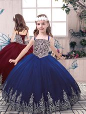 Fancy Sleeveless Beading and Embroidery Lace Up Child Pageant Dress