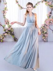 Decent Grey Empire Belt Court Dresses for Sweet 16 Lace Up Chiffon Sleeveless Floor Length