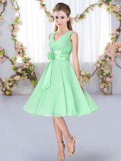 Apple Green Lace Up Bridesmaids Dress Hand Made Flower Sleeveless Knee Length