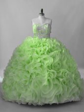 Gorgeous Sleeveless Brush Train Beading Lace Up 15th Birthday Dress