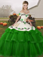 Ball Gowns Sleeveless Green Sweet 16 Dress Brush Train Lace Up