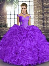 Suitable Lavender Sweet 16 Dresses Military Ball and Sweet 16 and Quinceanera with Beading and Ruffles Off The Shoulder Sleeveless Lace Up