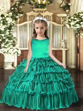 Fashion Ruffled Layers Kids Formal Wear Turquoise Lace Up Sleeveless Floor Length