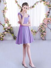 Straps Cap Sleeves Zipper Quinceanera Dama Dress Lavender Chiffon