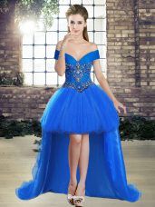 Blue Prom Dresses Prom and Party with Beading Off The Shoulder Sleeveless Lace Up