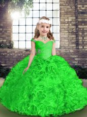 Beading and Ruffles Pageant Dress Green Lace Up Sleeveless Floor Length