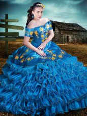 Glamorous Sleeveless Lace Up Floor Length Embroidery and Ruffles Quinceanera Gown