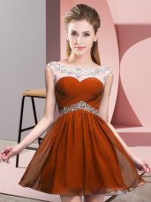 Mini Length Rust Red Prom Evening Gown Chiffon Sleeveless Beading