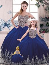 Stylish Royal Blue Lace Up Vestidos de Quinceanera Beading and Appliques Sleeveless Floor Length