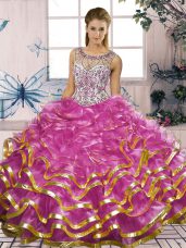 Floor Length Ball Gowns Sleeveless Fuchsia Vestidos de Quinceanera Lace Up