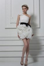 Beauteous Ball Gowns Bridal Gown White One Shoulder Fabric With Rolling Flowers Sleeveless Mini Length Side Zipper