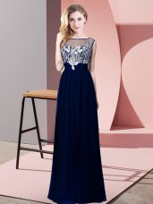 Custom Made Royal Blue Backless Scoop Beading Prom Dress Chiffon Sleeveless