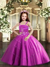 Amazing Straps Sleeveless Lace Up Glitz Pageant Dress Lilac Taffeta and Tulle