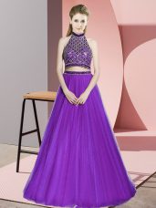 Nice Sleeveless Backless Floor Length Beading Prom Dress