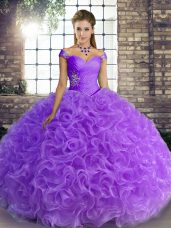 Floor Length Lavender Vestidos de Quinceanera Fabric With Rolling Flowers Sleeveless Beading