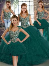 Sumptuous Floor Length Peacock Green Ball Gown Prom Dress Straps Sleeveless Lace Up