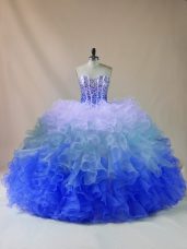 Glorious Sweetheart Sleeveless Quinceanera Dresses Floor Length Beading and Ruffles Multi-color Organza
