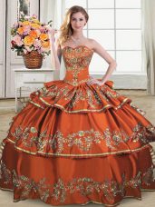 Best Selling Floor Length Rust Red Ball Gown Prom Dress Sweetheart Sleeveless Lace Up