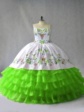 Floor Length Lace Up Sweet 16 Dresses for Sweet 16 and Quinceanera with Embroidery and Ruffled Layers
