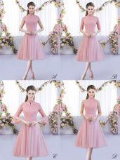 High-neck Cap Sleeves Tulle Quinceanera Court Dresses Lace Zipper