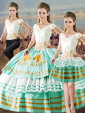 Best Apple Green Lace Up Quinceanera Dresses Embroidery and Ruffled Layers Sleeveless Floor Length
