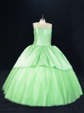 Ball Gowns Beading Quince Ball Gowns Lace Up Tulle Sleeveless Floor Length
