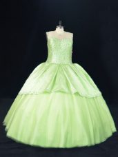 Artistic Yellow Green Sleeveless Tulle Lace Up Sweet 16 Dress for Sweet 16 and Quinceanera